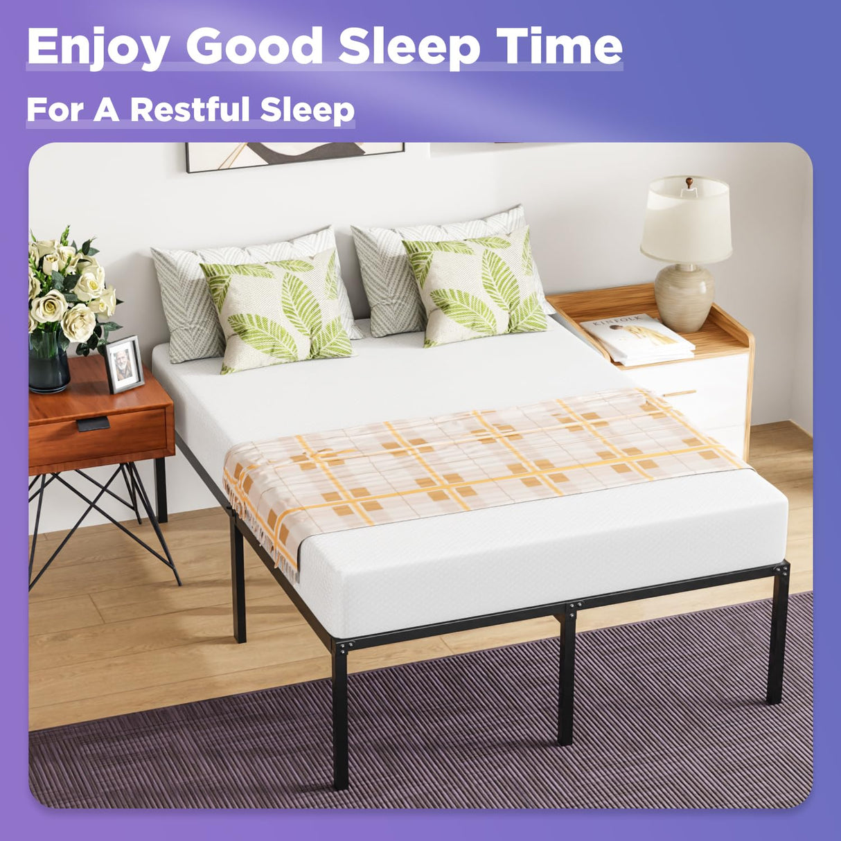 PayLessHere 18 Inch High Metal Platform Bed Frame with Maximum Storage Space Under The Heavy Duty Bed Frame No Box Spring Needed Noise-Free Easy Assembly,Full PayLessHere