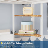 GarveeHome Loft Bed Twin Size with Large Desk and 2-Tier Storage Shelves, Heavy Duty Metal Loft Bed with Ladder and Guardrail for Kids and Adults, Steel Slats Support, Space Saving, White and Brown GarveeHome