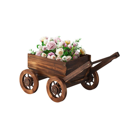 PULIJIA Wooden Wagon Planter Outdoor Garden Planter, Trolley Decoration Succulent Flower cart, Indoor Outdoor Backyard Balcon Decor cart with Wheels, Planter for Patio (HC-S)