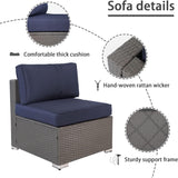 Oakcloud 7-Piece Outdoor Patio Furniture Set Grey Rattan Wicker Sectional Sofa Conversation Sets with Cushions and Glass Top Table (Dark Blue) Oakcloud