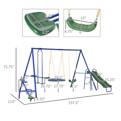 Outsunny 693 lbs Swing Set for Backyard, 5 in 1 Heavy-Duty A-Frame Stand Outdoor Playset for Kids, with Saucer Swing, Slide, Seesaw, Glider, Swing Seat - WoodArtSupply