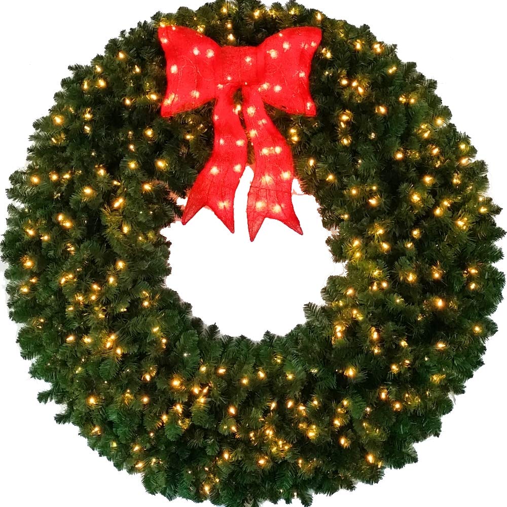 5 Foot L.E.D. Christmas Wreath with Pre-Lit Red Bow - 60 inch - 400 L.E.D. Lights - Indoor - Outdoor - Commercial Grade - ACWreaths