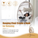NICESOUL® Swing Egg Chair with Stand Indoor Outdoor Wicker Rattan Patio Basket Hanging Chair with UV Resistant Cushions 350lbs Capacity for Bedroom Balcony Patio (Cream) NICESOUL