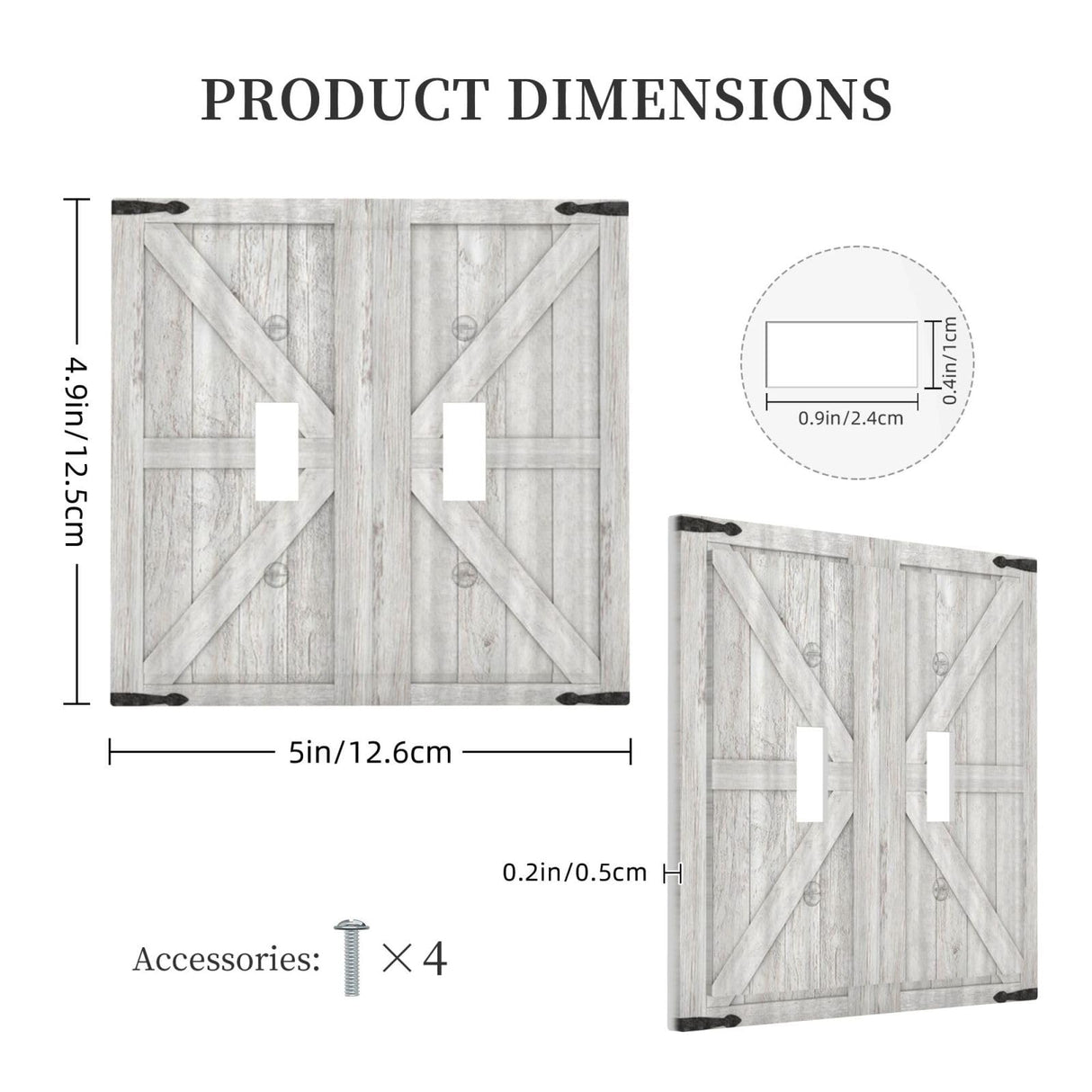 Spshian Decorative Switch Plate Covers Rustic Wooden White Barn Doors 2 Gang Wall Plate Double Toggle Light Switch Cover Plate Electric Dual Device Electrical Faceplate for Kitchen Farmhouse Bedroom Spshian