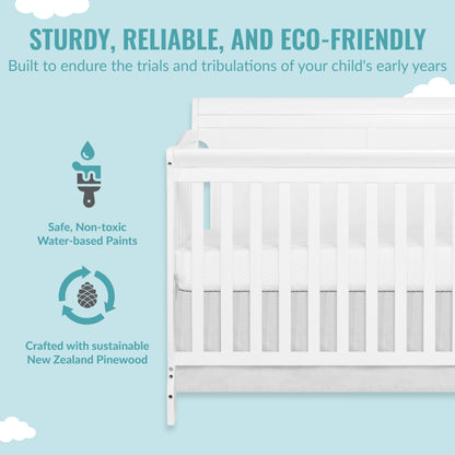 Dream On Me 5-in-1 Brody Full Panel Convertible Crib in White with Changer, Spacious Drawers, Detachable Changing -Table, 1''Changing Pad