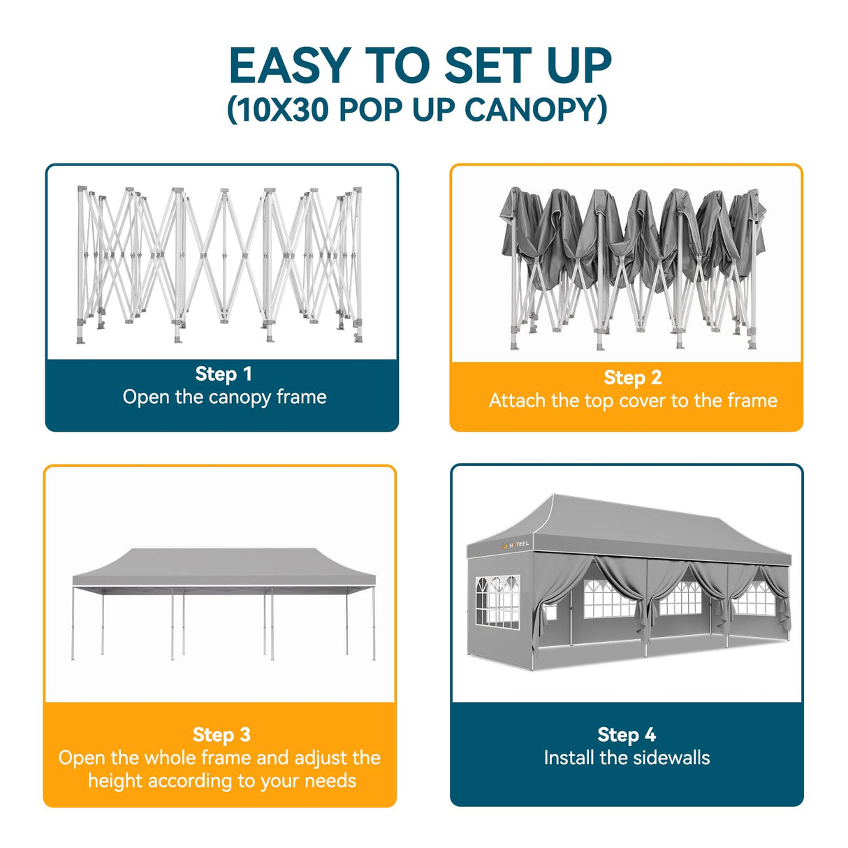 Hoteel Canopy 10x30 Heavy Duty Pop Up Canopy Tent with 8 Sidewalls,UPF50+ and Waterproof 1500mm,3 Height Adjustable,Upgraded Hexagonal Pipe,Commercial Instant Tent,for Picnic,Parties,Wedding,Grey Hoteel