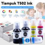 Tiampuk 5 Pack T502 502 Ink Refill Bottles for Ecotank ET-4850 ET-4760 ET2750 ET-3760 ST-4000 ET-15000 ET-2850 ST-2000 ET-3710 ET-3850 ET-3750 ET-3830 ET4750 ET3700 ST3000 ET2700 ET2760 Printer Tiampuk
