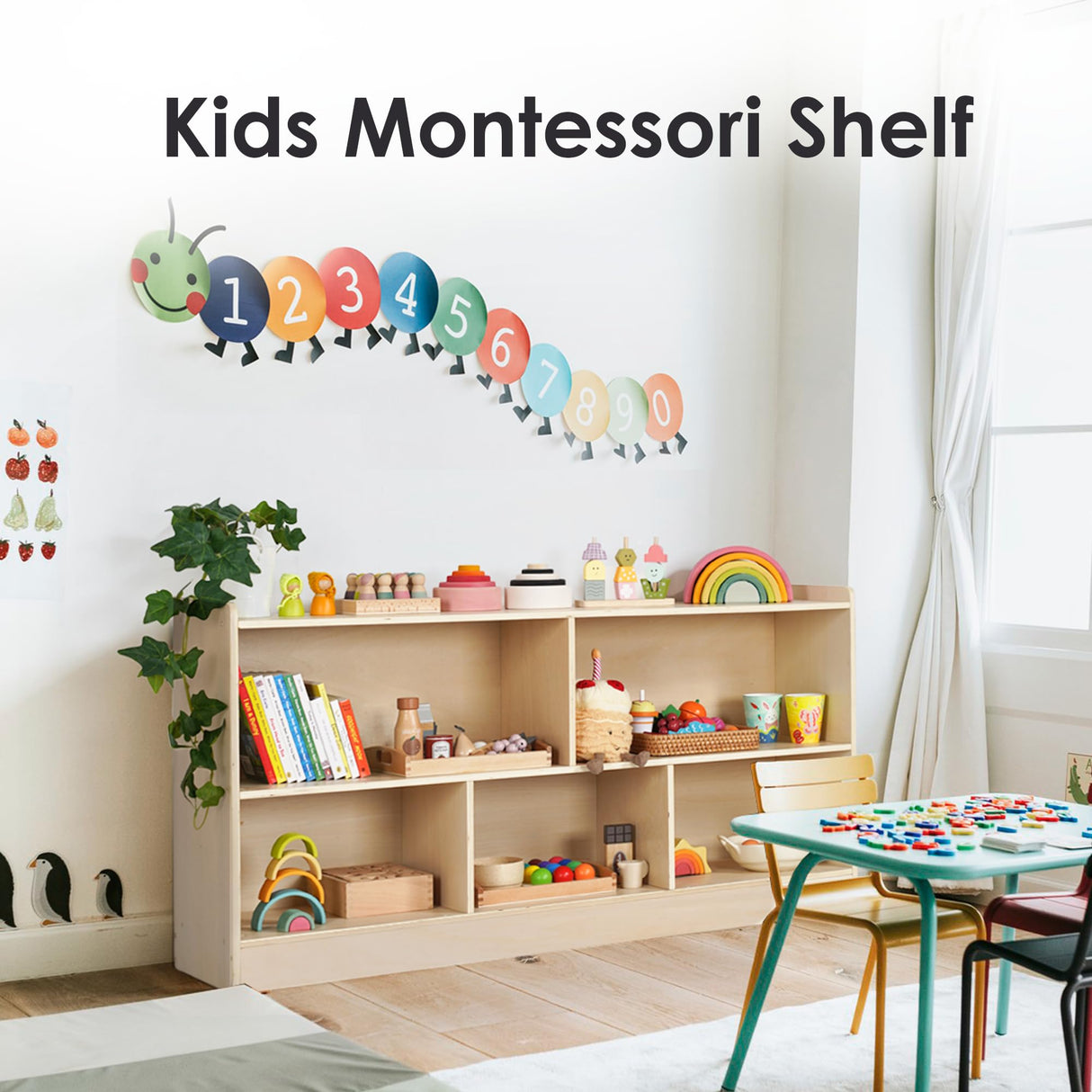 Leeshyah 5-Section Wooden Toy Shelf for Kids, Montessori Shelf Storage with Open Shelving & Customizable Layout | Safe, Sturdy Design for Kids Room, Classroom & Playroom Leeshyah
