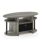 Furinno Jaya Oval Coffee Table, French Oak Grey/Black/Black Furinno