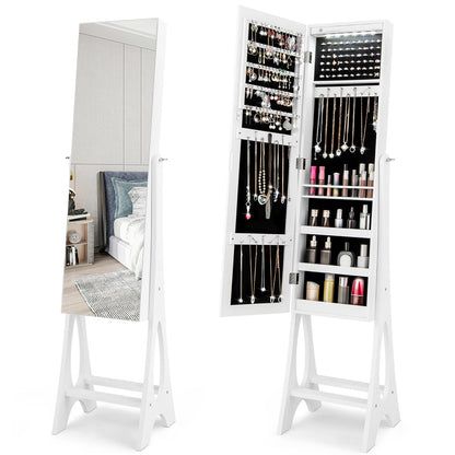 Giantex 12 LED Jewelry Armoire Cabinet with Frameless Full-length Mirror, Standing Jewelry Cabinet Organizer with 16 Lipstick Holders, Large Storage Capacity, 3 Angles Adjustable (White) - WoodArtSupply