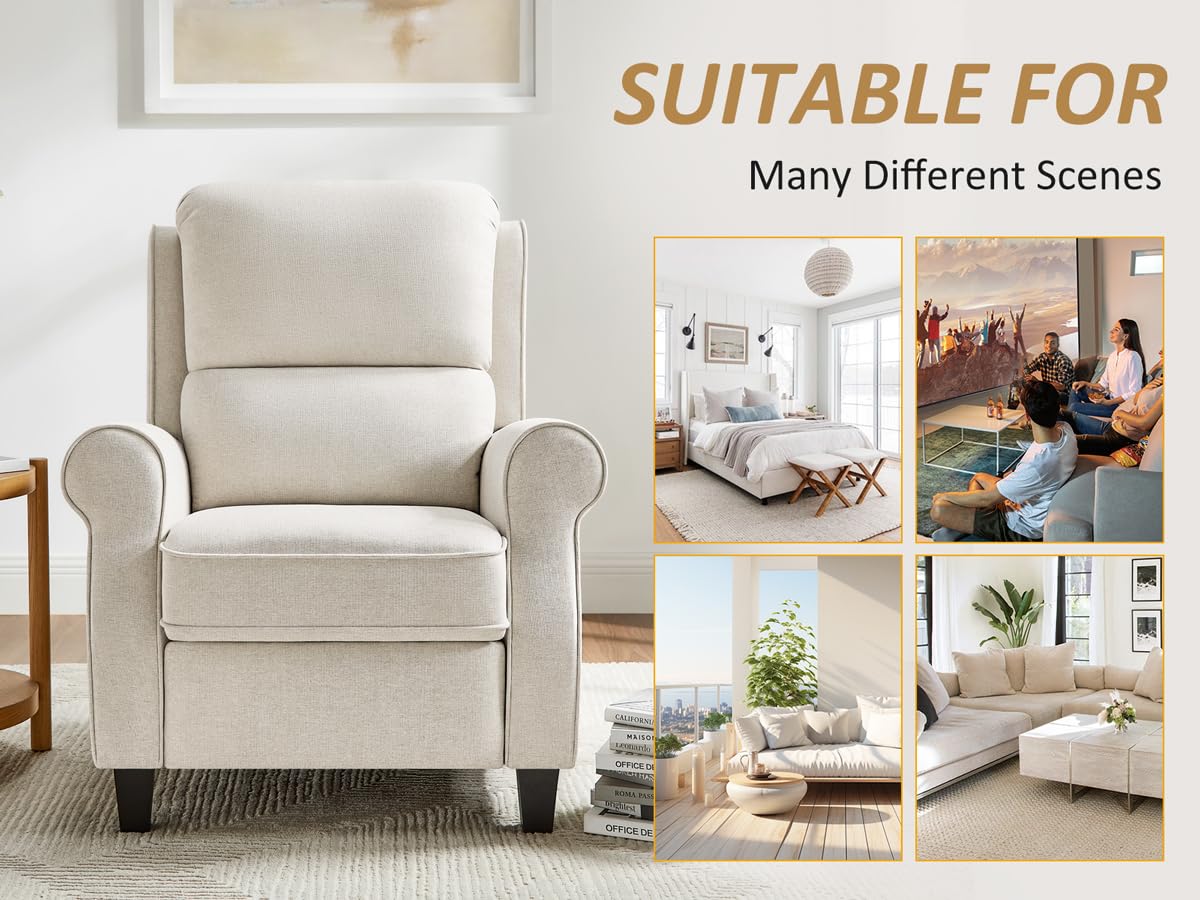 Oversized Recliner Chair for Living Room, Modern Reclining Sofa Home Theater Seating with Upholstered Push Back, Mid-Century Reclining Armchair with Lumbar Support, Bedroom, Reading Nook, Office Arcrinte