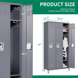 IKIMI Metal Locker 3 Doors Storage Lockers for Employee,72" Tall Locker with Shelves and Hooks Steel Sports Locker for Office School Office Gym Home Garage IKIMI