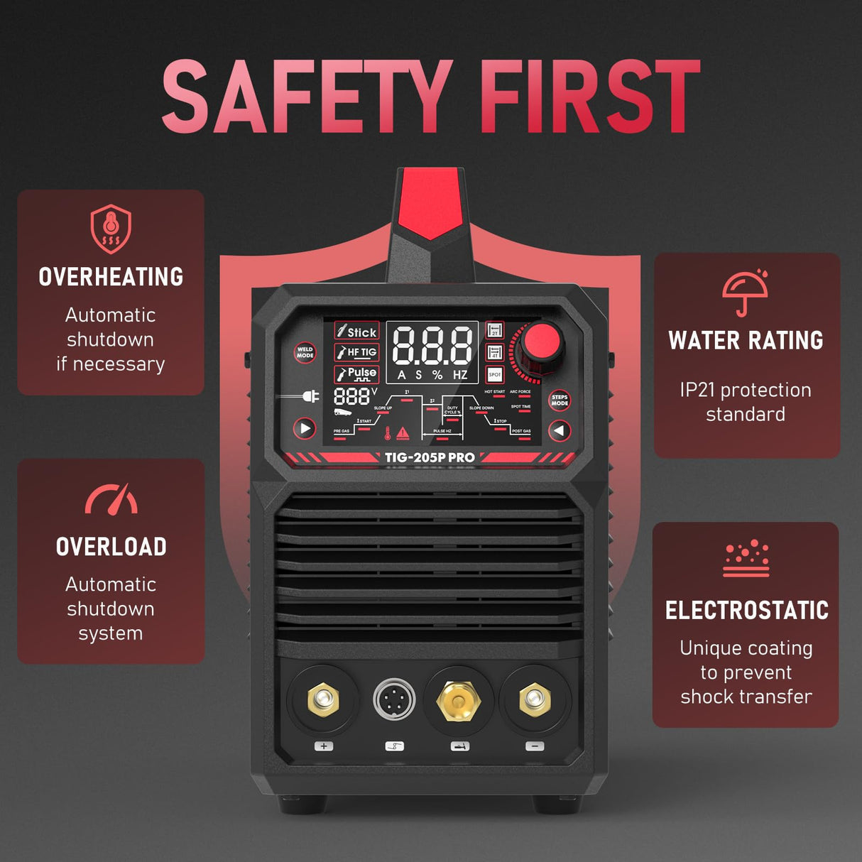 YESWELDER TIG Welder With Pulse 205Amp Large LED Display, STICK/DC TIG/PULSE TIG 3 In 1, 110&220V Dual Voltage TIG Welding Machine TIG-205P YESWELDER