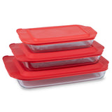 Pyrex Basics 3-Pack Glass Baking Dish Set (2QT, 3QT, 4.8QT) With BPA-Free Lids, Rectangular Glass Bakeware, Dishwasher, Microwave, Freezer & Pre-Heated Oven Safe Pyrex