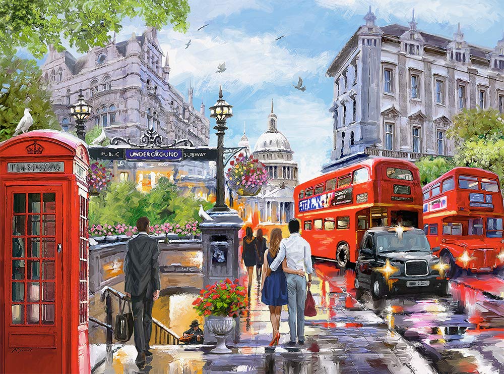 CASTORLAND 2000 Piece Jigsaw Puzzles, Spring in London, City Center, Red Bus, UK, Great Britain, Puzzle of England, Adult Puzzles, Castorland C-200788-2 Castorland