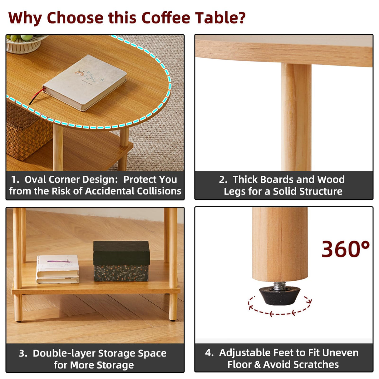 Aibiju Wooden Tea Table Small Coffee Table, 2 Tier Coffee Table for Living Room, 35x16x17inch TV Table Stand with Storage Shelf Natural Wood Color YD-012N Aibiju