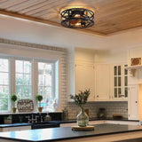 MOOONICHE 20" Caged Ceiling Fans with Lights, Modern Dimmable Flush Mount Ceiling Fan with Lights Remote, Black Low Profile Ceiling Fan for Bedroom, Kitchen,6 Speed Reversible MOOONICHE