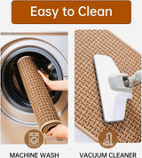 eqivei Kitchen Rugs and Mats Non Skid Washable Set of 2 PCS, Absorbent Runner Rugs for Kitchen, Farmhouse Weave Floor Mats in Front of Sink, 17.3"x 47"+17.3"x 29" (Brown) eqivei