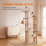 GIMU 68" Large Cat Tree, Solid Wood Multi-Level Cat Tower with Scratching Posts, Fun Toys, and Washable Plush Platform for Indoor Cats GIMU
