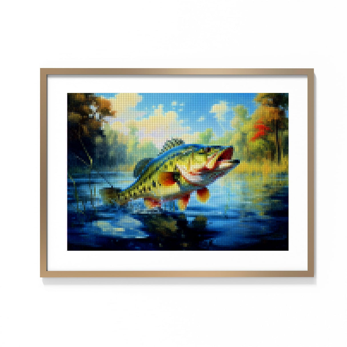 5D Diamond Art Painting Bass Fish Jump Out Full Drill Diamond Art Painting by Number Kits for Adults Square Beads Mosaic Cross Stitch for Wall Decoration 16x12inch WoodArtSupply