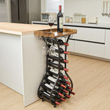 X-cosrack Wine Rack Freestanding Floor, Mini Bar Table Wine Holder Stand Liquor Cabinet with Glass Holder Wood Tabletop 14 Bottles Floor Wine Storage for Home Bar Kitchen Living Room (Patent Pending) X-cosrack