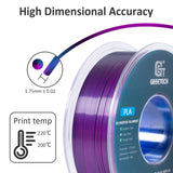 Geeetech Silk PLA Tri Color Filament 1.75mm 3D Printer Filament,Coextrusion Blue Purple Black Tri-Colors Metal-Like Shiny Silk PLA Filament,1kg (2.2lbs) 1 Spool,Dimensional Accuracy +/- 0.03 mm Geeetech