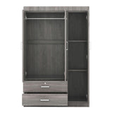 68.2" H Wardrobe Armoire Closet with Mirror, Modern Freestanding Wooden Closet Wardrobe Cabinet with 3 Doors and Locking Drawers, Bedroom Armoires with Shelves and Hanging Rod, Gray cloblane