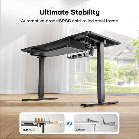HUANUO 48" x 24" Electric Standing Desk with Large Keyboard Tray(26.7"), Adjustable Height Stand Up Desk for Home Office, 4 Memory Height Settings, 2 Headphone Hooks, Computer Workstation, Black HUANUO