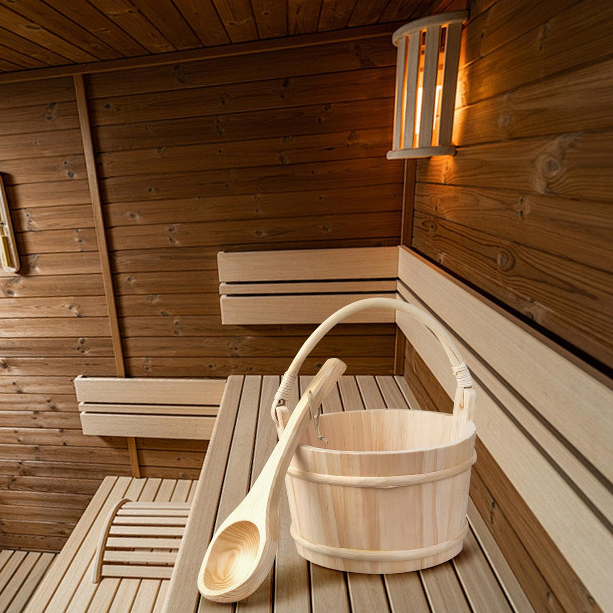 Sauna Bucket Wooden Ladle Bathing Pail Spoon Large Capacity Bath Accessories Barrel Tub Foot Spoon for Sauna Room Hotel Women Bothyi