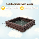 Costzon Kids Sandbox with Cover, 47"x 47" HDPE Sand Box w/Oxford Cover, Bottom Liner, Reinforced Structure, Weather Resistant Outdoor Sand Pit for Backyard Lawn Garden Beach (Brown) Costzon