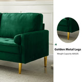 RXRRXY 67" Modern Velvet Loveseat Sofa Couch, Mid-Century Tufted Upholstered Small Love Seat Couch with 2 Pillows & 4 Golden Legs, 2-Seats Couches for Compact Space, Living Room, Apartment (Emerald) RXRRXY