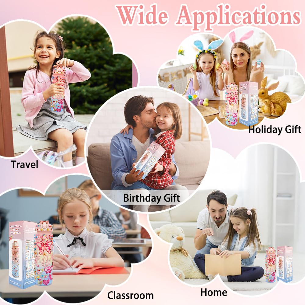 SythorYang Decorate Your Own Water Bottle Kits for Girls Gifts for Girls Age 4-6-8-10 Girl Water Bottle with Gem Stickers Arts and Crafts for Girles 7 8 9 10 Year Old Girl Birthday Christmas Gifts SythorYang