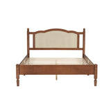 Merax Queen Bed Frame with Rattan Headboard, Vintage Farmhouse Wooden Platform Beds for Bedroom and Guest Room, No Box Spring Needed, Walnut Merax