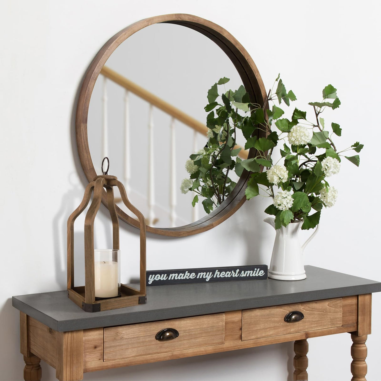 Rustic Wood Lantern Candle Holder for Farmhouse Decor - Indoor and Outdoor Table Centerpiece with Glass Hurricane, 15.7" High SUJUN