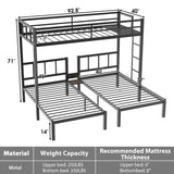 DreamBuck Triple Bunk Bed with Charging Station, Twin Over Twin Over Twin Metal Bunk Bed with Ladder, Guardrail & Storage Shelf, Convertible 3 Bunk Beds for Kids & Adults, Black DreamBuck