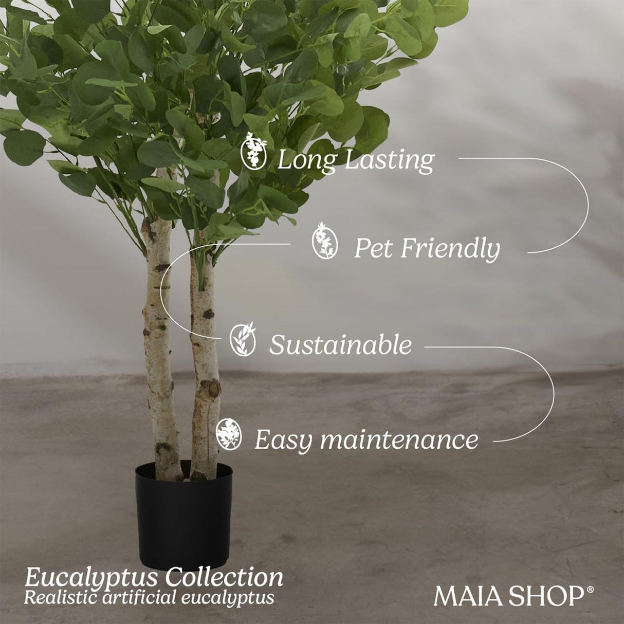 Maia Shop 3.5ft Artificial Eucalyptus Tree, Fake Plants for Home Decor, Natural Wood Trunk Maia Shop
