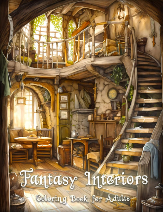 Fantasy Interiors: A Stress-Relieving Coloring Book for Adults Featuring Fairy Cottages, Gnome Homes and Castles