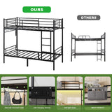 LIPIGE Bunk Bed Twin Over Twin,Metal Bunk Beds with Power Outlet and LED Lights,Heavy-Duty Safety Rails Ladder,Space-Saving Design with Storage Hooks,440lbs Capacity for Adults,Black LIPIGE