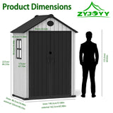 ZYJOYY 6x4 FT Resin Storage Shed,Lockable Door, and Vents for Garden, Backyard, Patio, Lawn,Grey Black ZYJOYY