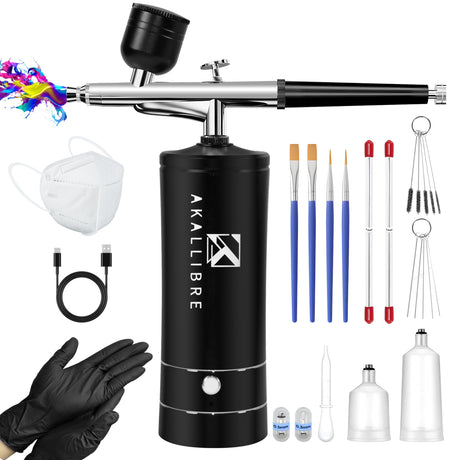 AKALLIBRE Airbrush Kit with Compressor, 48PSI High-Pressure Non-Clogging Airbrush Gun with 0.2/0.3/0.5mm Nozzles, Portable Airbrush for Nails Art, Cake Decoration, Painting etc. AKALLIBRE