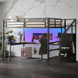 Full Size Metal Loft Bed Heavy-Duty Loft Bed Frame, LED Loft Bed Frame with L Shaped Desk, Wardrobe, Storage Stairs, Charging Station & Safety Guard for Kids Girls Boys, Space-Saving/Noise Reduced NicBex