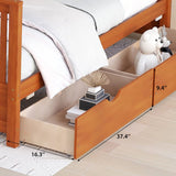 Merax Walnut Convertible Wood Bunk Bed Frame with Ladders and Storage Drawers - Twin Over Full Size Merax