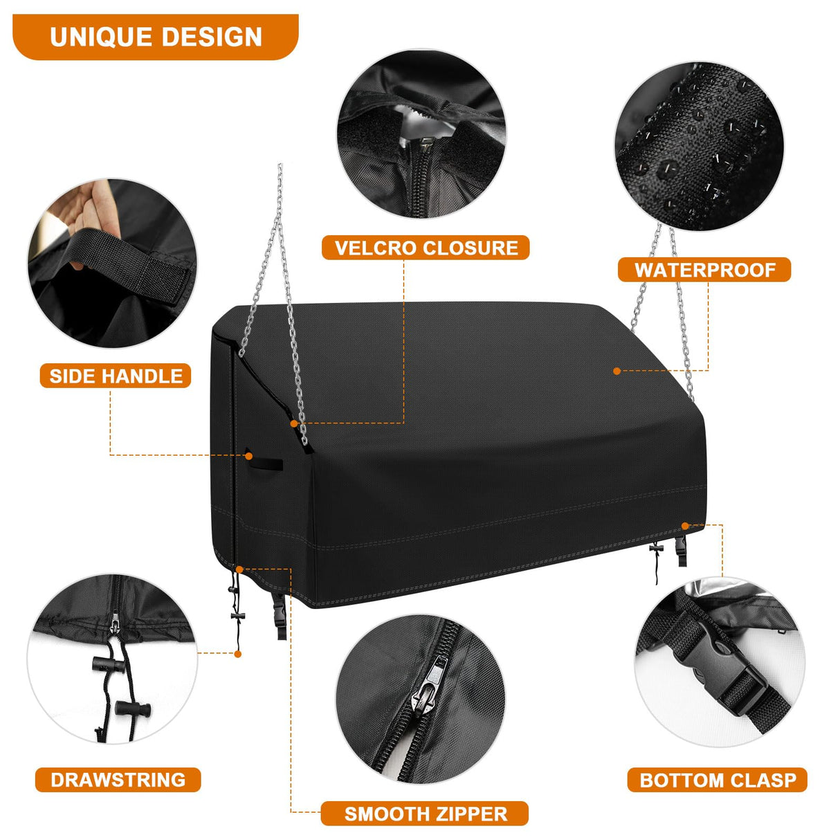 Swing Cover Hanging Porch Swing Cover Waterproof Outdoor Hammock Swing Cover Patio Wooden Yard Swing Chair Cover Replacement 56”Lx32”Wx25”H Black Uthem