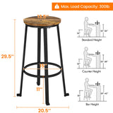 Yaheetech 29.5 inch Bar Stools Set of 2 Bar Height Stools Industrial Tall Bar Chair Round Backless Counter Stools with Metal Legs for Dining Room/Living Room/Kitchen Counter Rustic Brown Yaheetech
