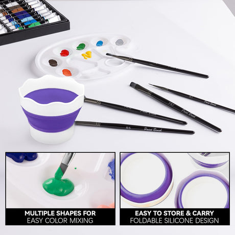 koseibal Acrylic Paint Set for Adults & Kids - 37PCS Painting Supplies Kit with 18 Colors Acrylic Paint, 8 Paint Brushes,6 Canvas Panels, Wooden Easel,Palette, Painting Pad, Cleaning Cup, Cloth koseibal