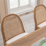 Ya-Home Mid Century Dining Chairs Set of 4, Accent Rattan Linen Fabric Side Chairs Kitchen Chair with Solid Wooden Legs for Living Room Dining Room, Beige Ya-Home