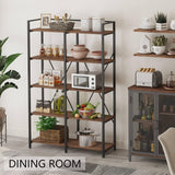 BON AUGURE Industrial Bookshelf, Bookcases and Bookshelves Etagere, Tall Large Farmhouse Book Shelves, 5 Tier Open Bookcase, Wood Metal Shelving Unit for Bedroom, Office (Rustic Oak) BON AUGURE