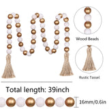 Meplait Wood Bead Garland,39in Farmhouse Beads with Tassels Boho Beads for Tiered Tray Decorative Beads Home Decor（Gold & Wash White） Meplait