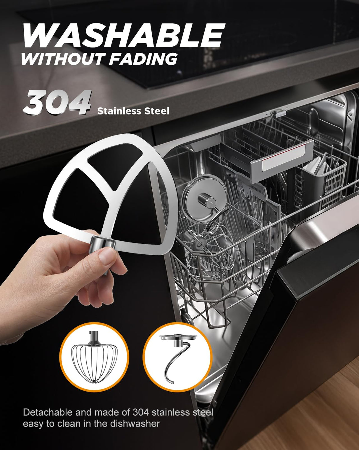 AIRMSEN Automatic Stand Mixer with LED Touchscreen & Timer - 11 Speed Tilt-Head Dough Mixer Fits 5.3QT Bowl & 3-IN-1 Attachments - Kitchen Electric Mixer for Bread Cake Baking - Beige and Orange AIRMSEN