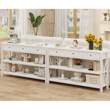 FATORRI Rustic Wood and Metal Console Table with 3 Drawers for Entryway and Living Room - White Oak FATORRI